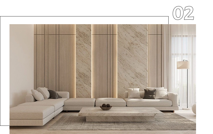 Minimalist living room interior by a modern architectural design studio in Malappuram.